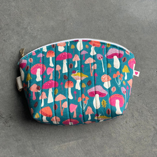 Large Zipper Pouch in Mushroom+Stripe