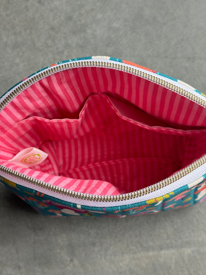 Medium Zipper Pouch in Mushroom+Stripe