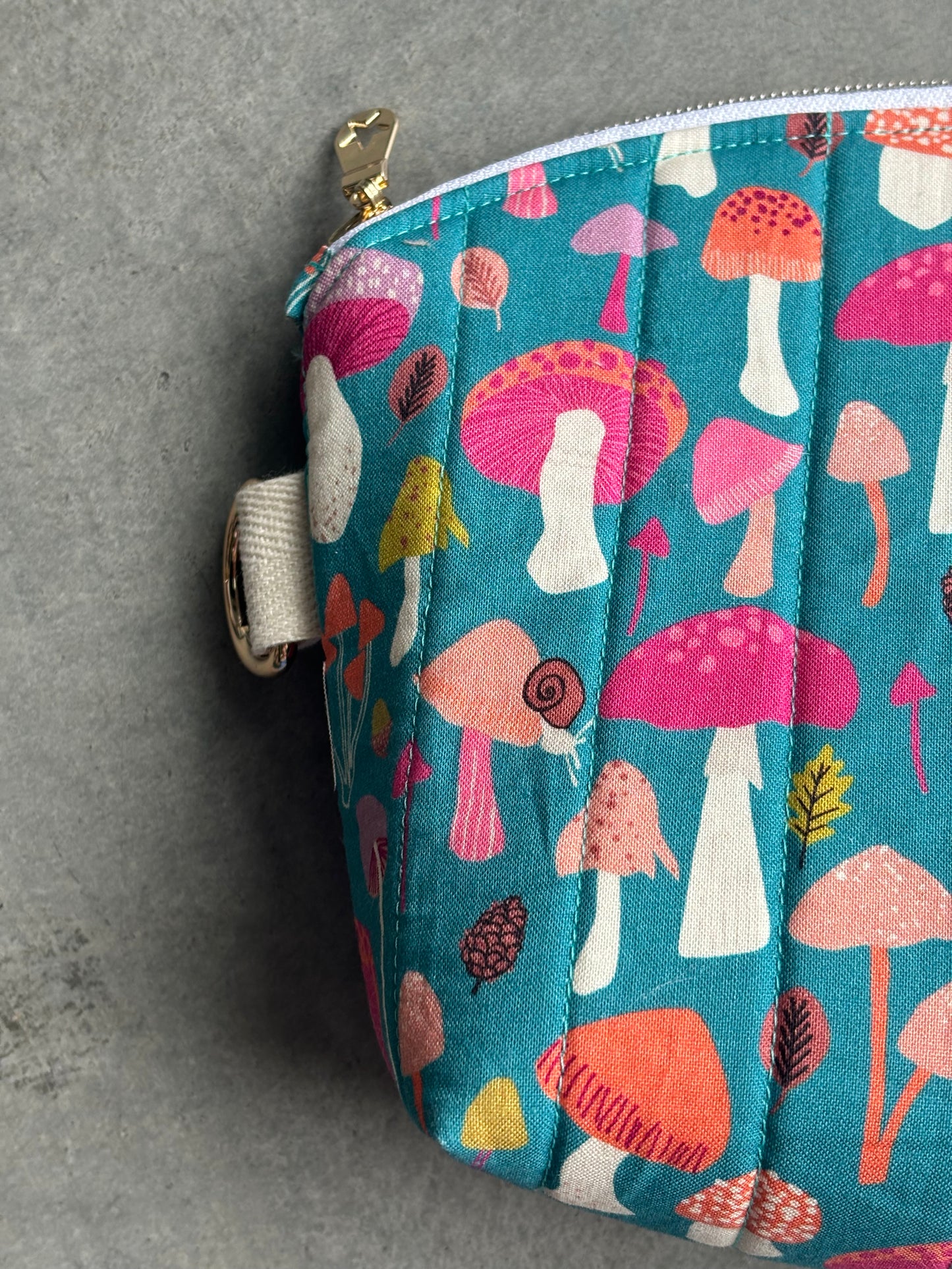 Large Zipper Pouch in Mushroom+Stripe
