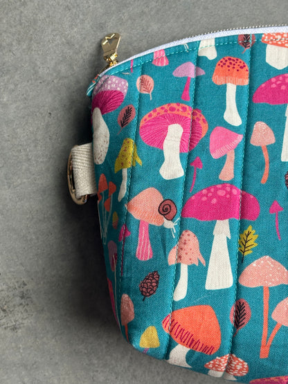 Large Zipper Pouch in Mushroom+Stripe