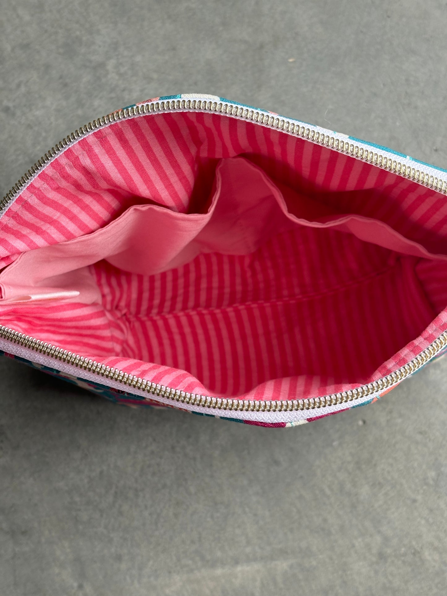 Large Zipper Pouch in Mushroom+Stripe