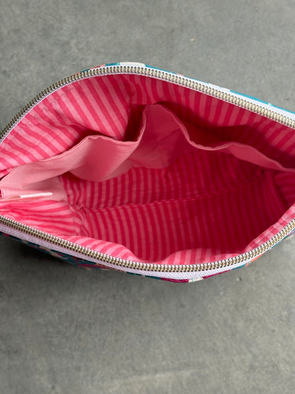 Large Zipper Pouch in Mushroom+Stripe
