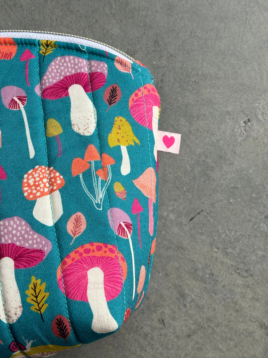 Large Zipper Pouch in Mushroom+Stripe